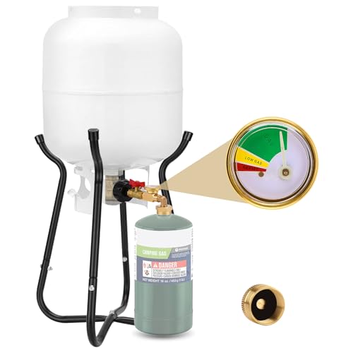 Propane Refill Adapter with Cylinder Refill Stand, QCC1 Adapter 20lb to 1lb Converter with Gauge and On-Off Control Valve J698