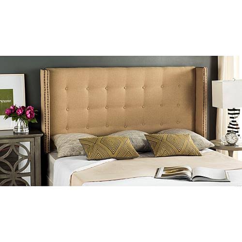 Navy Linen Tufted Winged Headboard Queen B21887