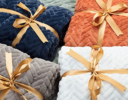 Off White Faux Fur Throw Blanket (50x65 Inches) W9764