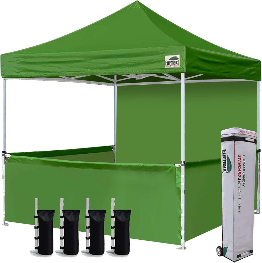 10'x10' Ez Pop-up Canopy Tent with 1 Full Sidewall & 3 Half Walls and Roller Bag, with 4 SandBags + 3 Cross-Bar (Grey) L269