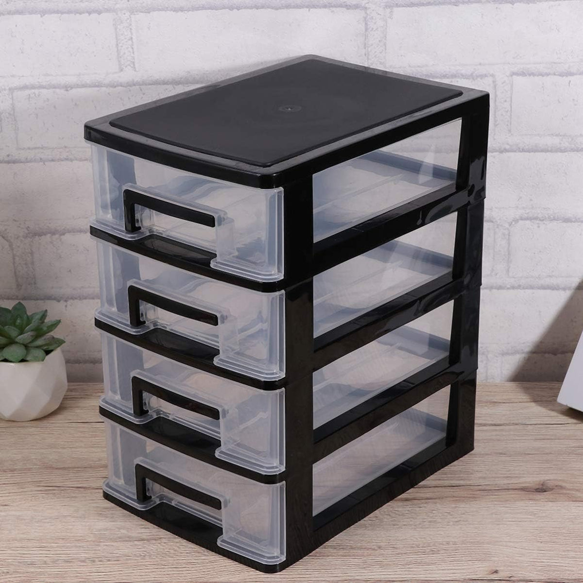 Black and Transparent 4 Layer Plastic Drawer Cabinet I2144