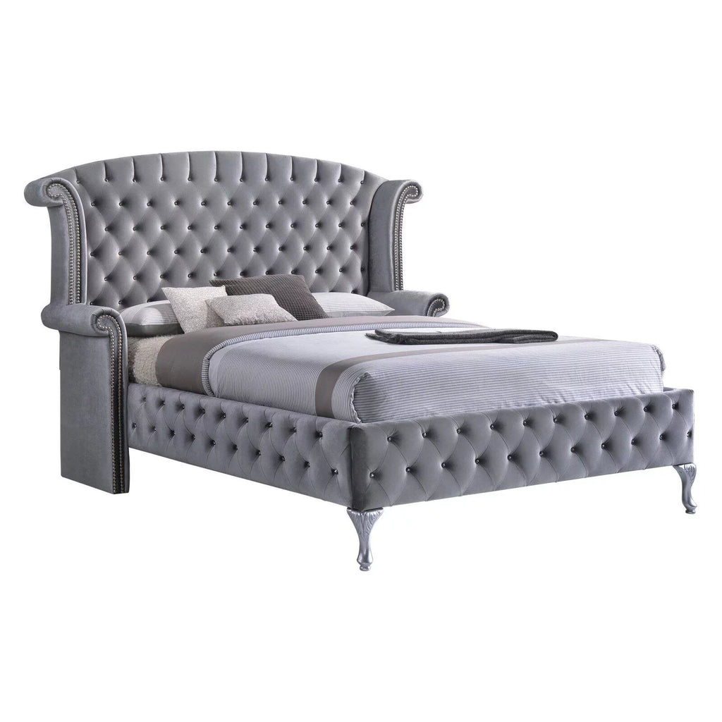 Gray Tufted Velvet Upholstered King Bed G893