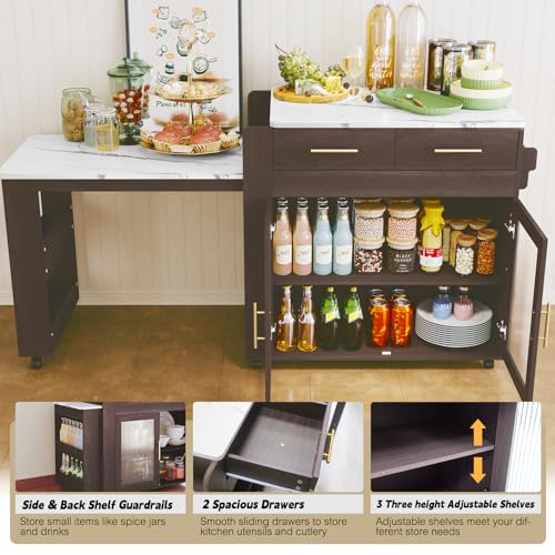 Extendable Kitchen Island on Wheels with Power Outlet and Storage Cabinet and Drawers Y804998
