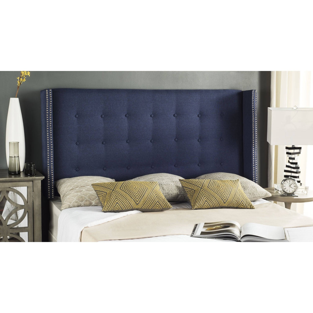 Navy Linen Tufted Winged Headboard Queen B21887