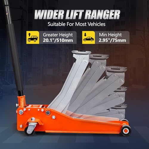 Low Profile Floor Jack, Dual Pistons Quick Lift Pump, Orange J4640