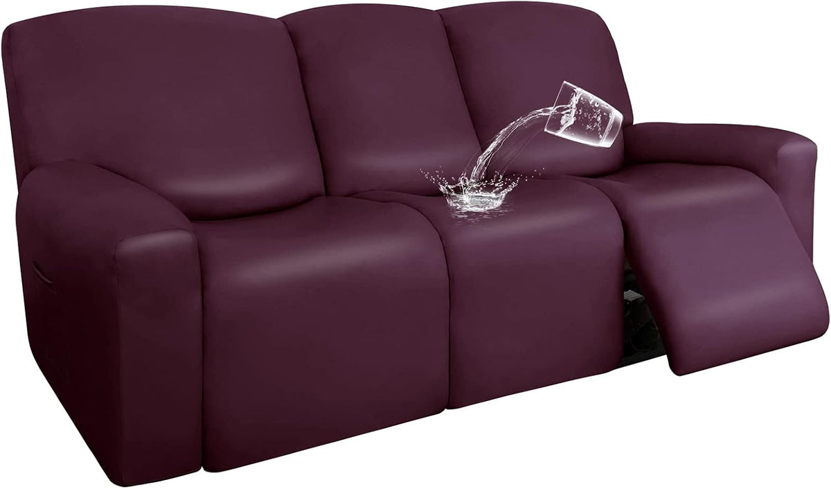 PU Leather Waterproof Stretch Sofa Covers 6 Pieces Navy O9475