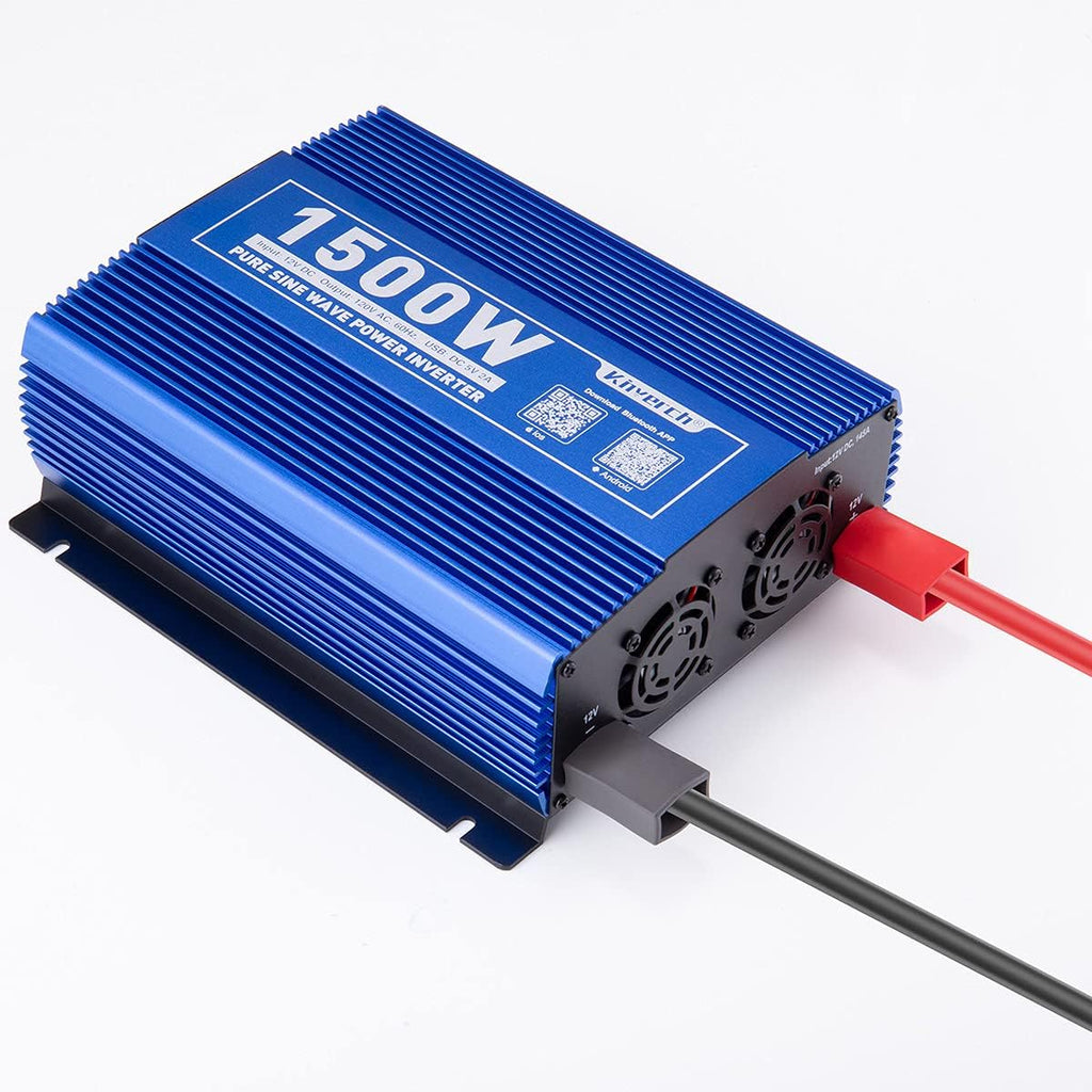 1500W Pure Sine Wave Power Inverter 12V DC to 110V AC Car Inverter with Bluetooth and 2AC Outlets & USB Port G48816