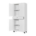 White Metal Storage Cabinet with Wheels and Locking Drawer G244