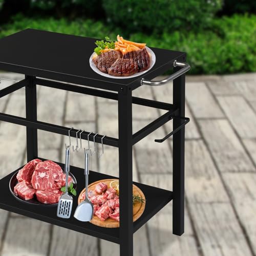 Grill Cart Table with Wheels, 32.7”x 20” Metal Top H5798