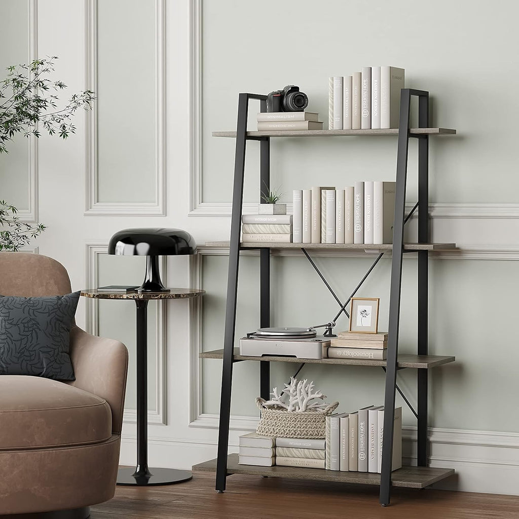 4-Tier Wooden and Metal Ladder Shelf Bookshelf C36723