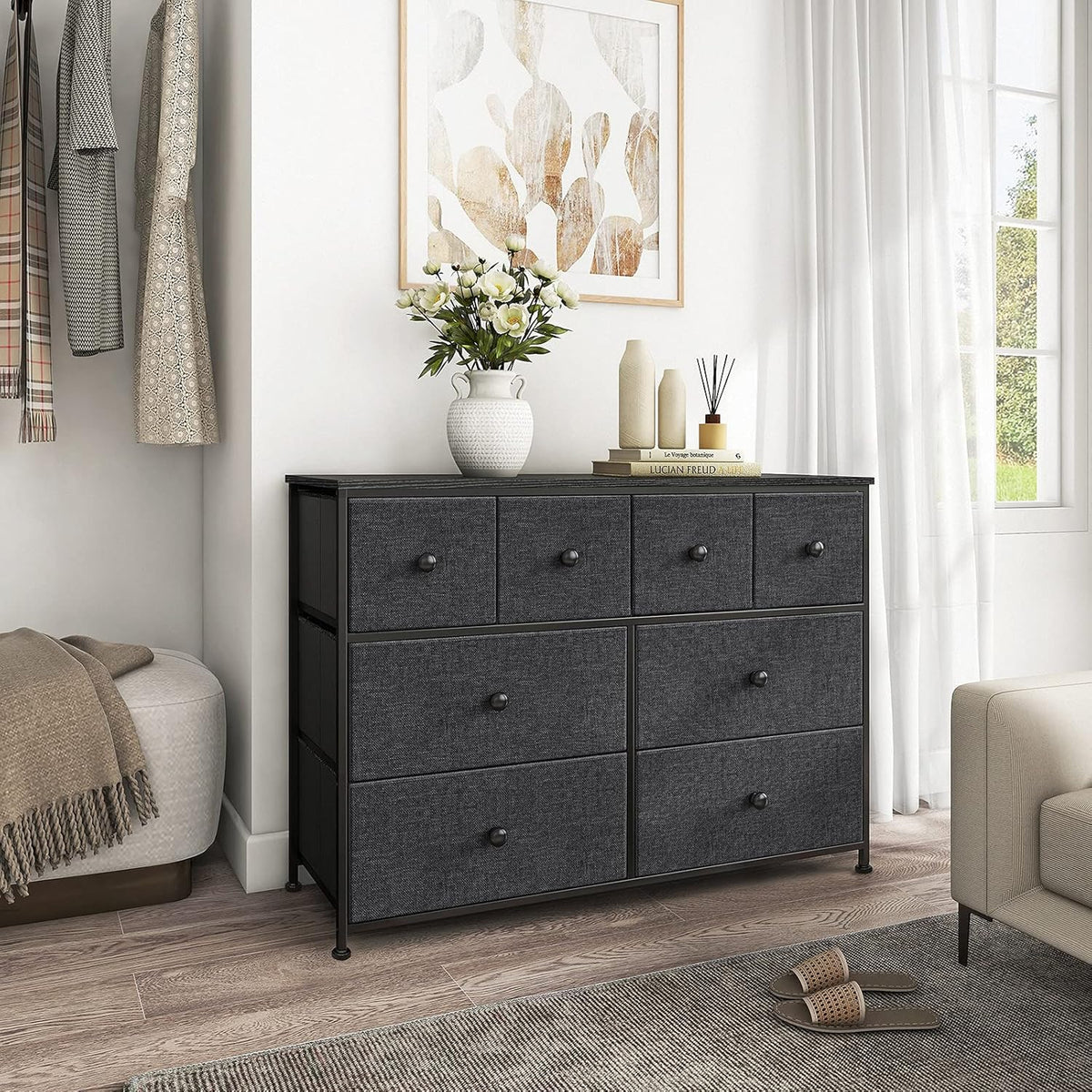 Black Gray 8 Drawer Steel Frame Wooden Top Dresser Y539600