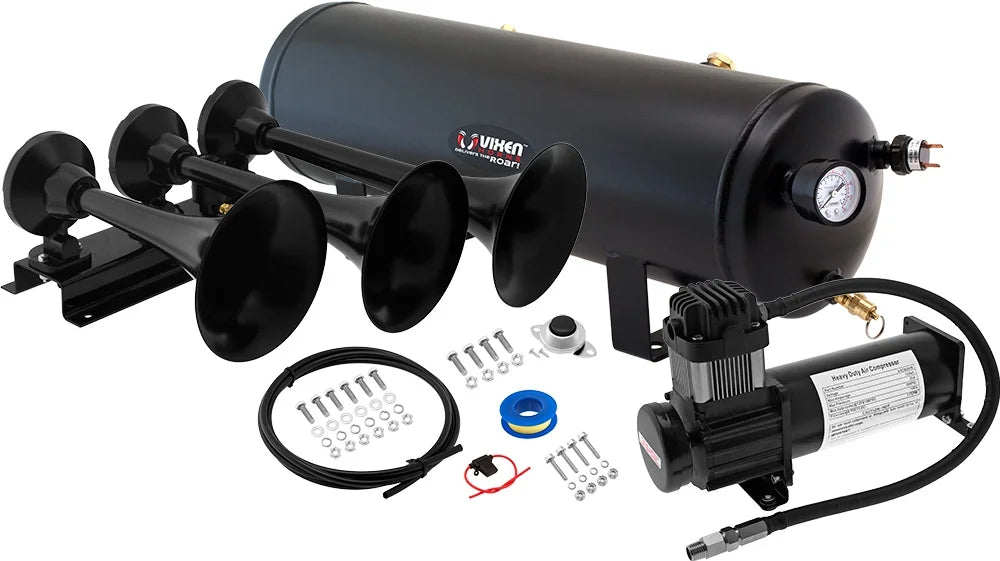 Train Horn Kit with 200psi Air Compressor, 3 Gallon Tank, 3 Trumpets O329336