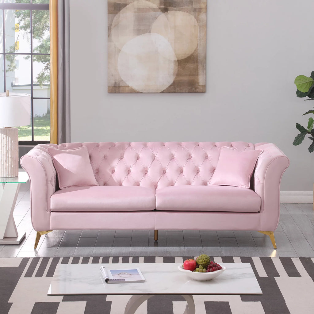 Pink Tufted Fabric Sofa with Scroll Arm R68190