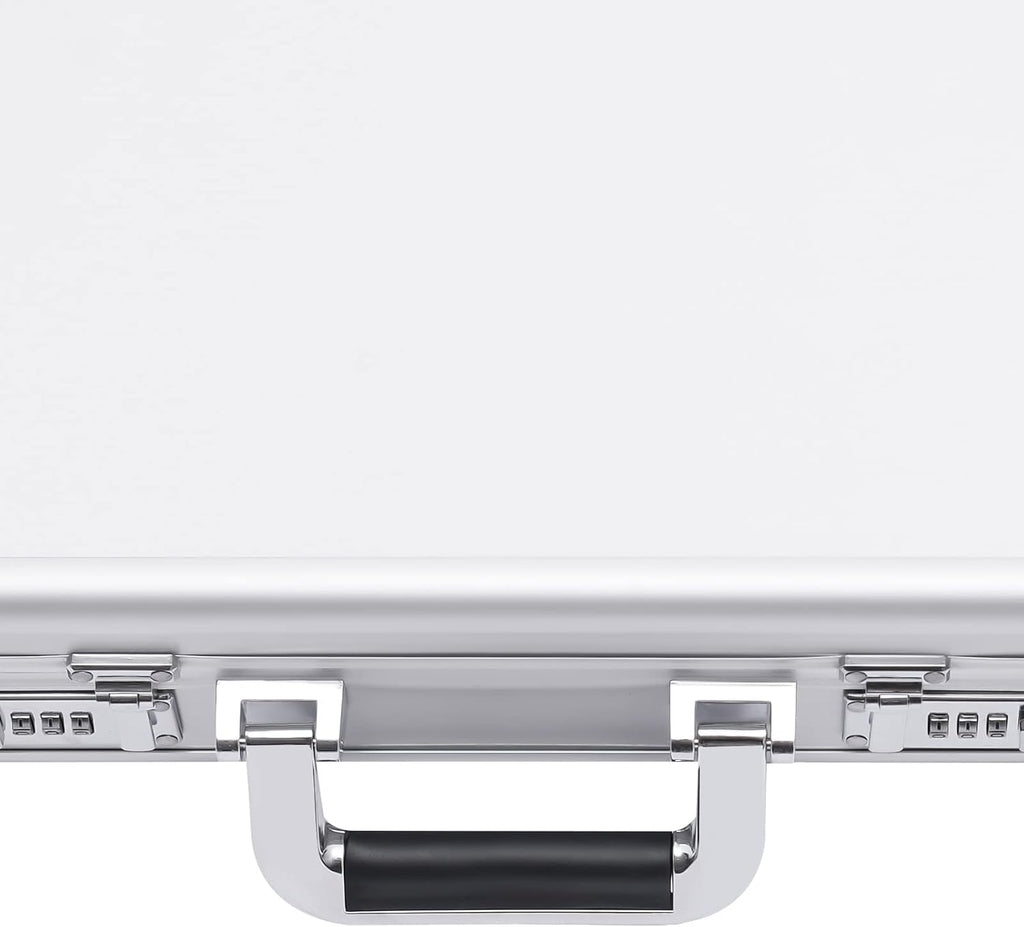 Aluminum Attache Case, 15 x 13 x 4.3 Inch Combination Lock Hard Laptop Case with Strap, Silver F567