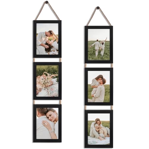 2 Pack Black 3 Openings Vertical Hanging Photo Frame Set for 5x7 inch Pictures S6256