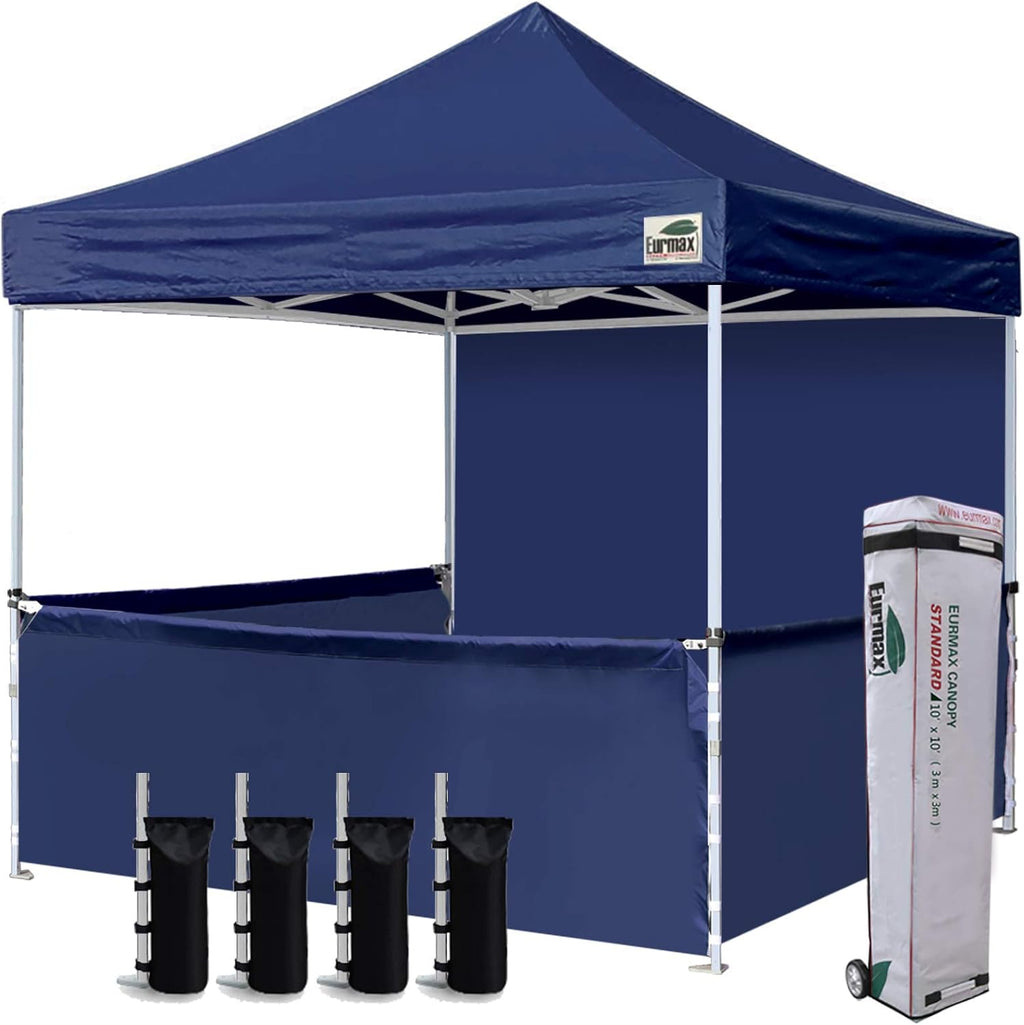 10'x10' Ez Pop-up Canopy Tent with 1 Full Sidewall & 3 Half Walls and Roller Bag, with 4 SandBags + 3 Cross-Bar (Grey) L269