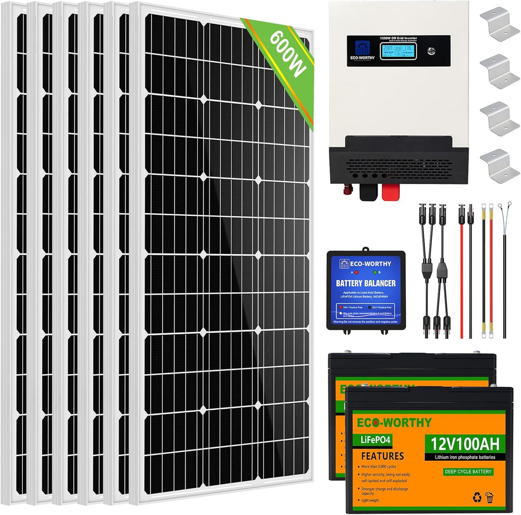400W 24V Solar Panel Kit with 100W Panel, 50AH Lithium Battery and 1500W Inverter B504357