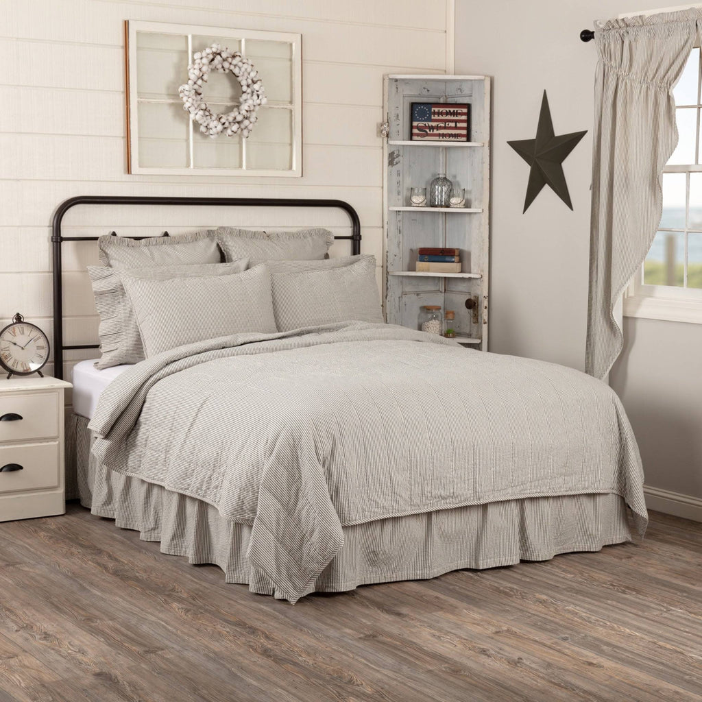 Blue Ticking Stripe Queen Quilt Coverlet U91668