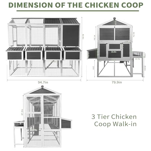 Gray 3-Tier Wooden Chicken Coop with Run X169083