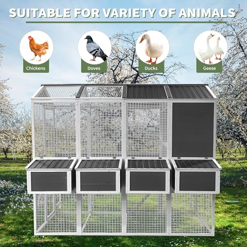 Gray 3-Tier Wooden Chicken Coop with Run X169083