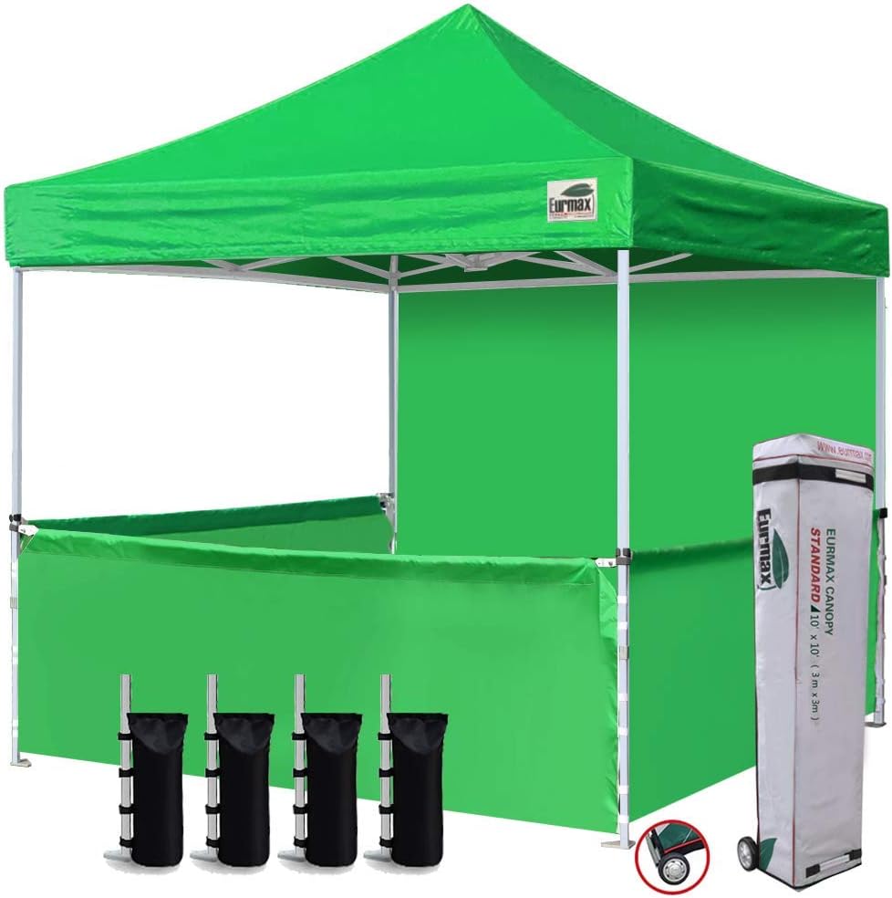 10'x10' Ez Pop-up Canopy Tent with 1 Full Sidewall & 3 Half Walls and Roller Bag, with 4 SandBags + 3 Cross-Bar (Grey) L269