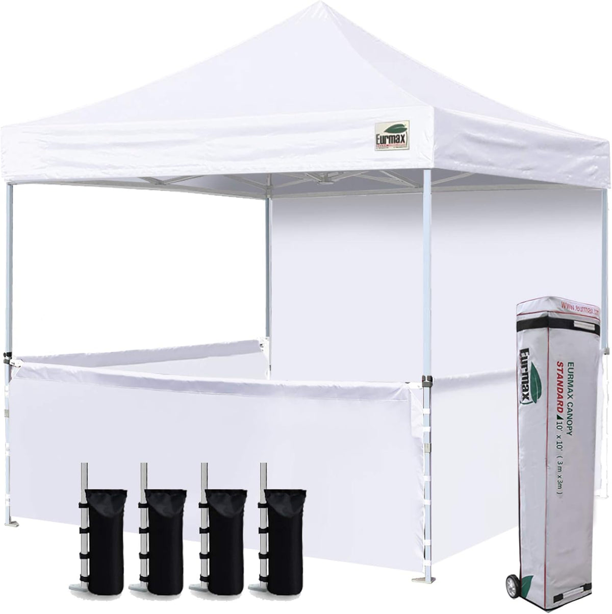 10'x10' Ez Pop-up Canopy Tent with 1 Full Sidewall & 3 Half Walls and Roller Bag, with 4 SandBags + 3 Cross-Bar (Grey) L269