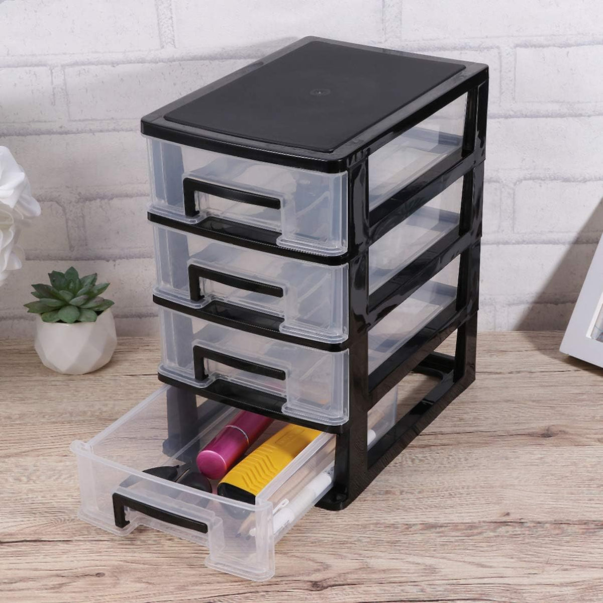 Black and Transparent 4 Layer Plastic Drawer Cabinet I2144