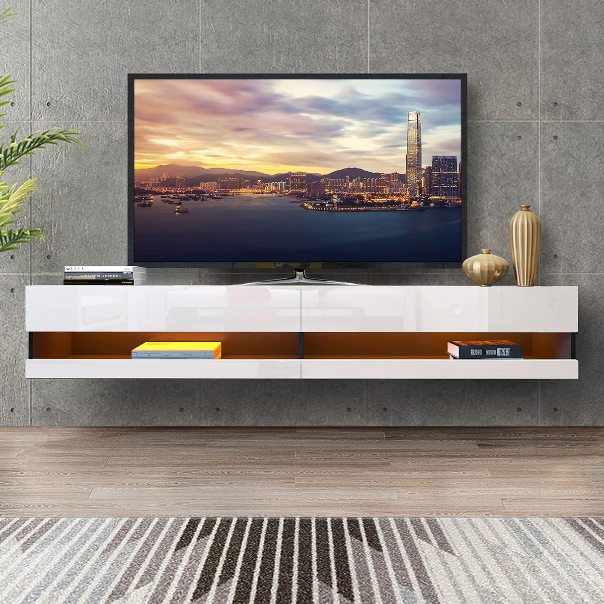 White and Black TV Stand with LED Lights G208