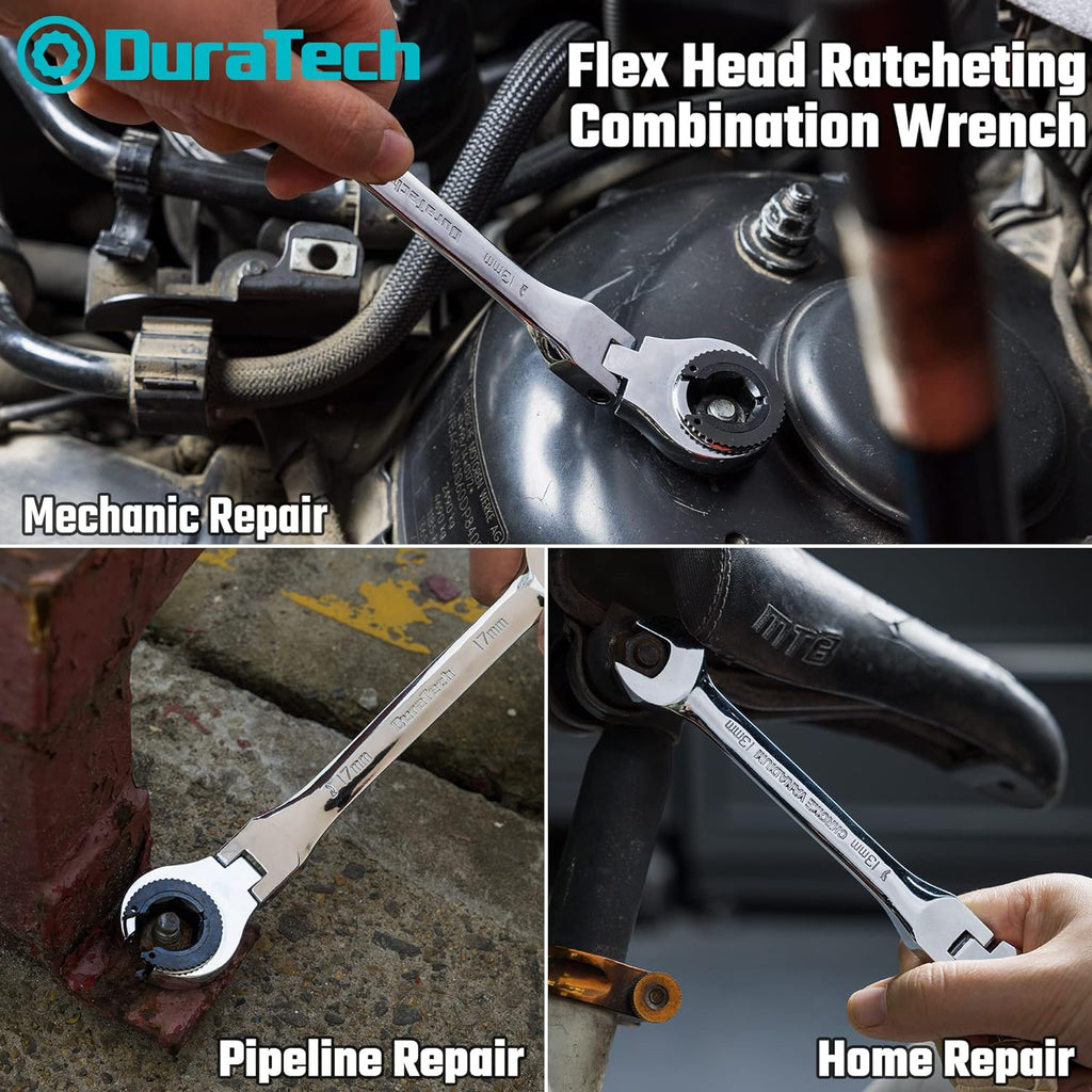 6-Piece Metric Ratcheting Wrench Set with Open Flex-head, 10-17mm, CR-V Steel, with Organizer Bag L5327