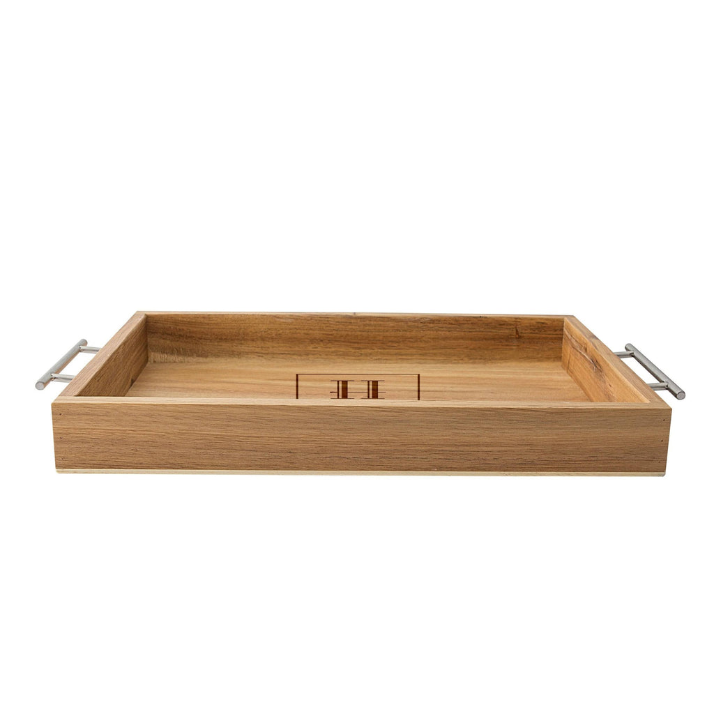Acacia-wood Tray with Metal Handles Y4005