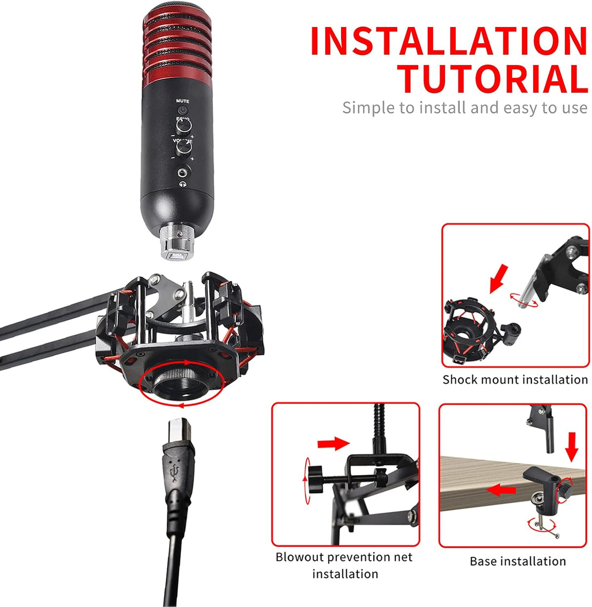 USB Condenser Microphone Kit with Boom Arm and Pop Filter, Pack of 2 I146