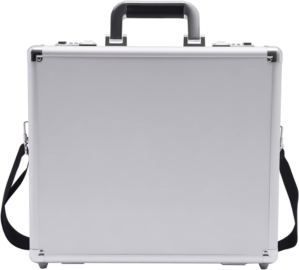 Aluminum Attache Case, 15 x 13 x 4.3 Inch Combination Lock Hard Laptop Case with Strap, Silver F567
