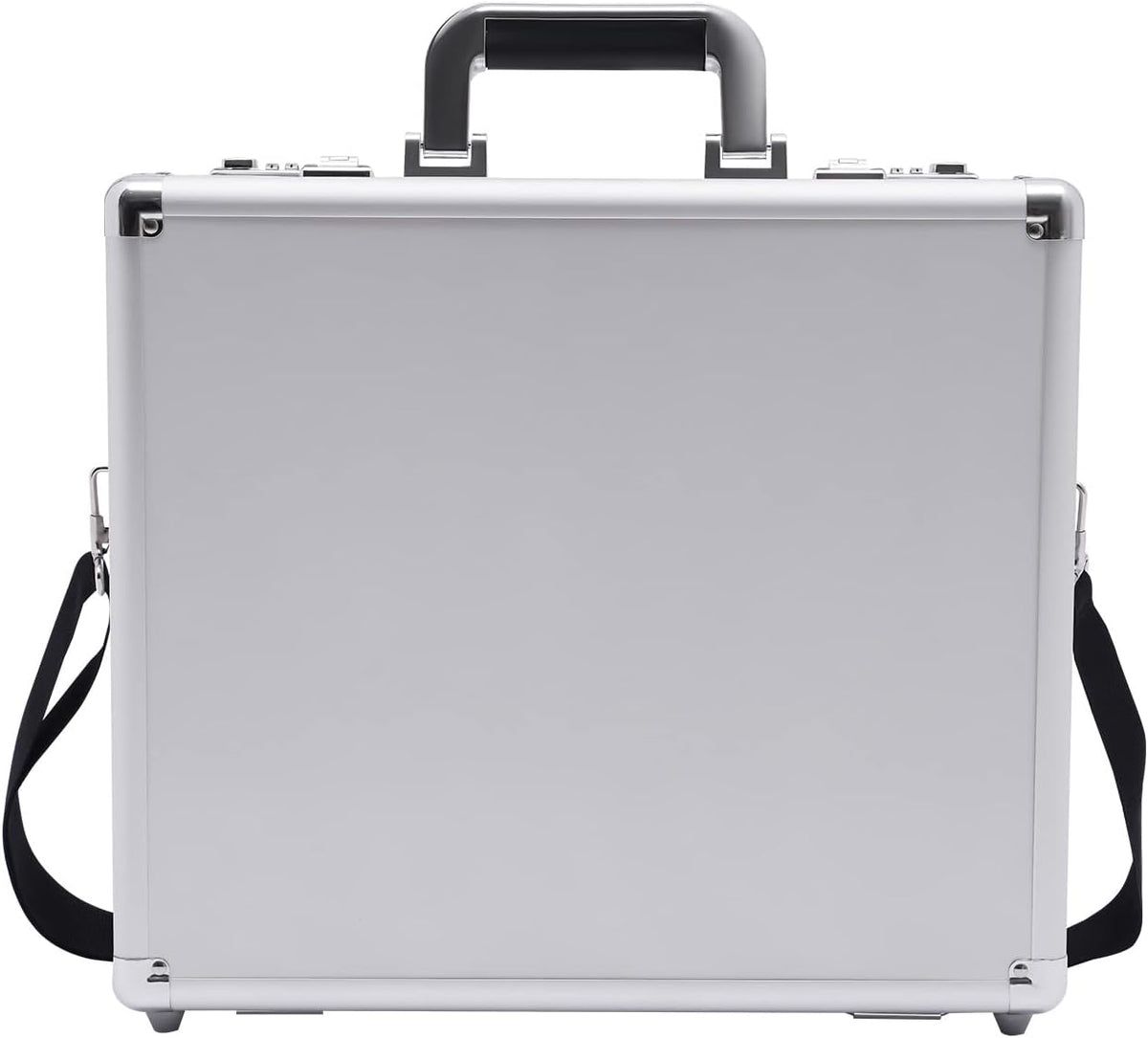 Aluminum Attache Case, 15 x 13 x 4.3 Inch Combination Lock Hard Laptop Case with Strap, Silver F567