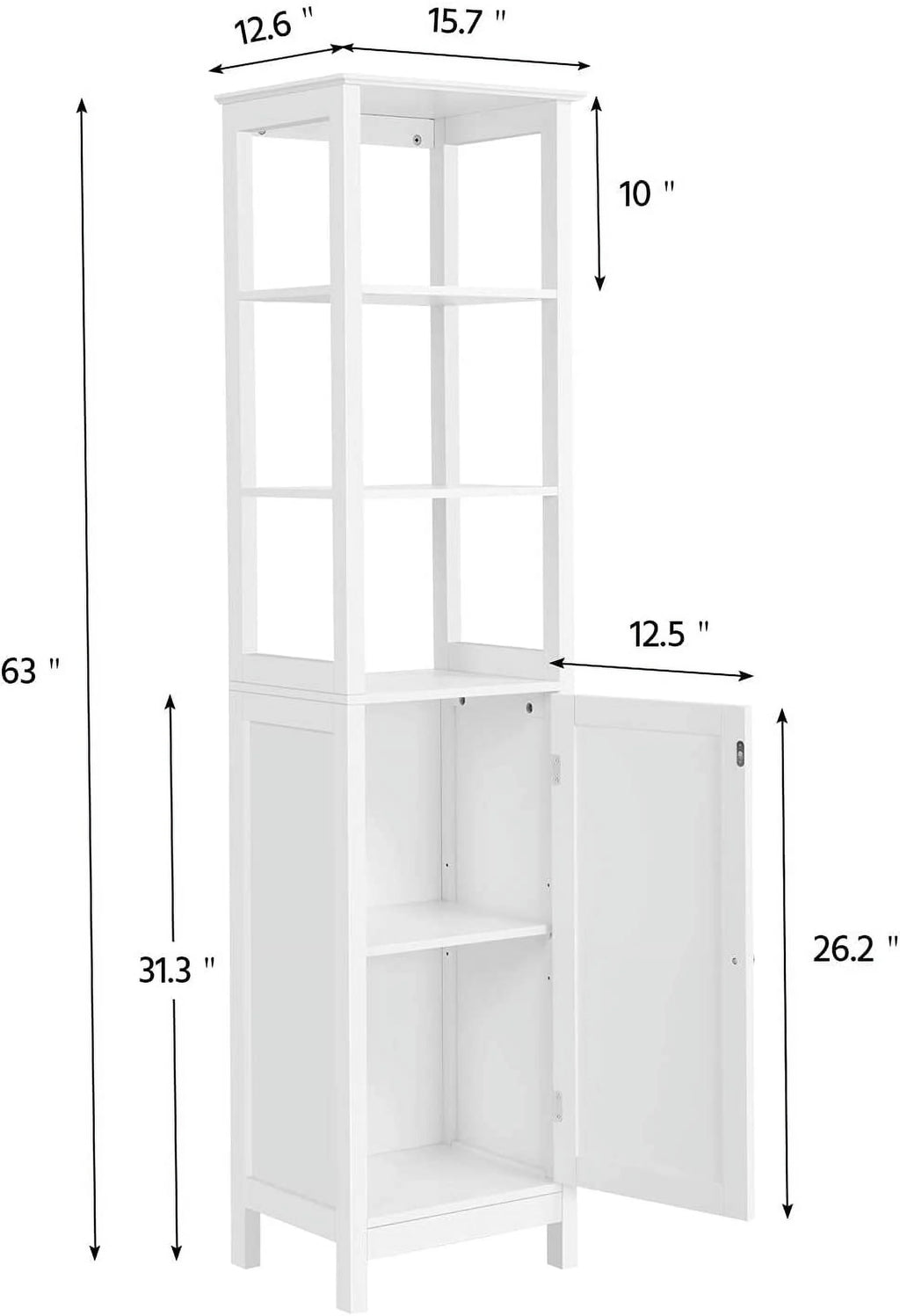 Tall Bathroom Storage Cabinet with 3 Tier Shelf and Door K568930