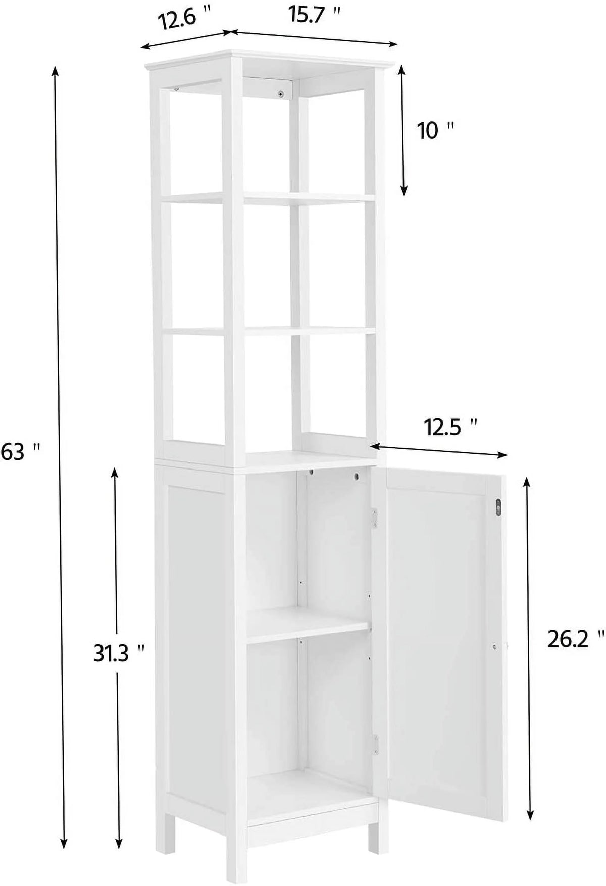 Tall Bathroom Storage Cabinet with 3 Tier Shelf and Door K568930