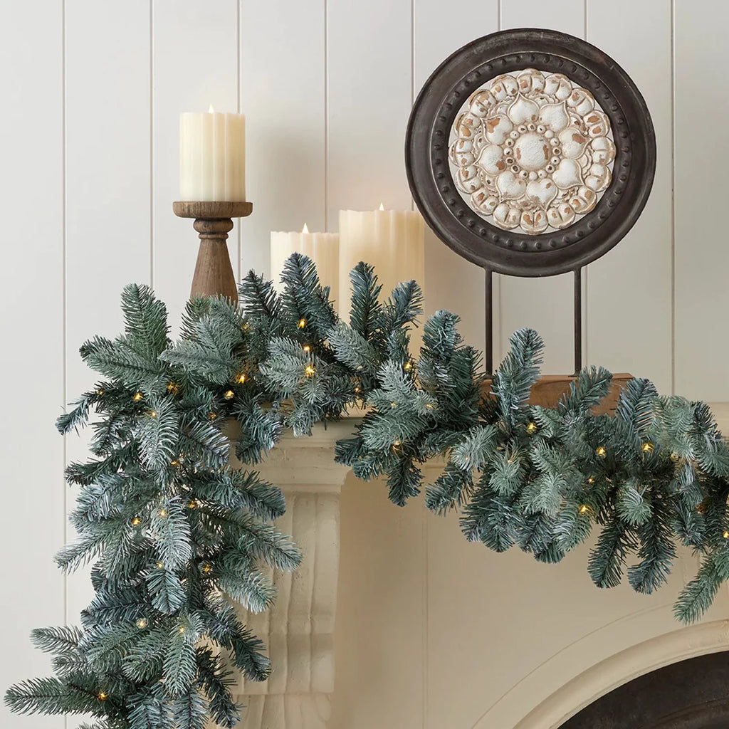Blue Spruce 9ft Garland Pre-Lit with 50 Warm White LED Lights M186156