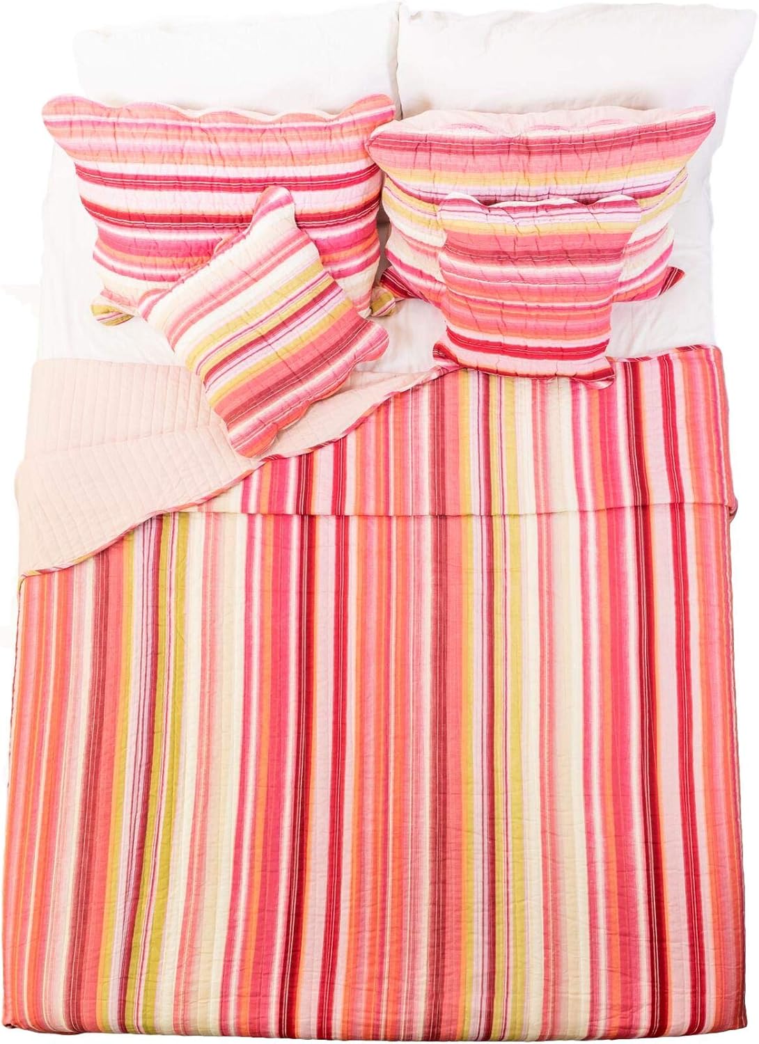 Colorful Striped Reversible Quilt Set 5-Pieces Cal King I35437