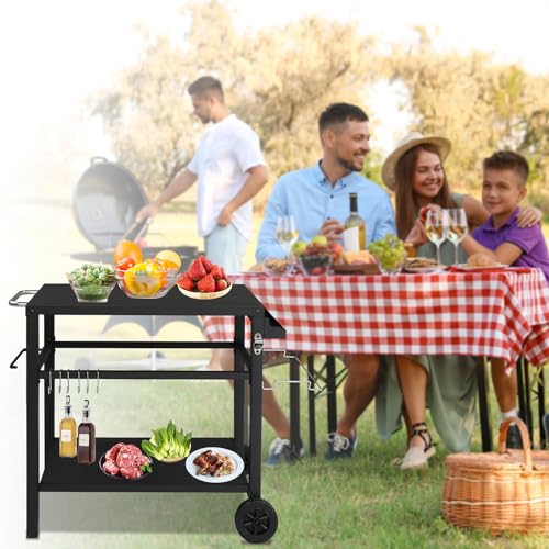 Grill Cart Table with Wheels, 32.7”x 20” Metal Top H5798