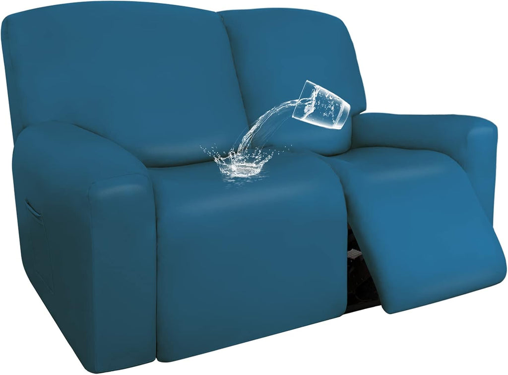 PU Leather Waterproof Stretch Sofa Covers 6 Pieces Navy O9475