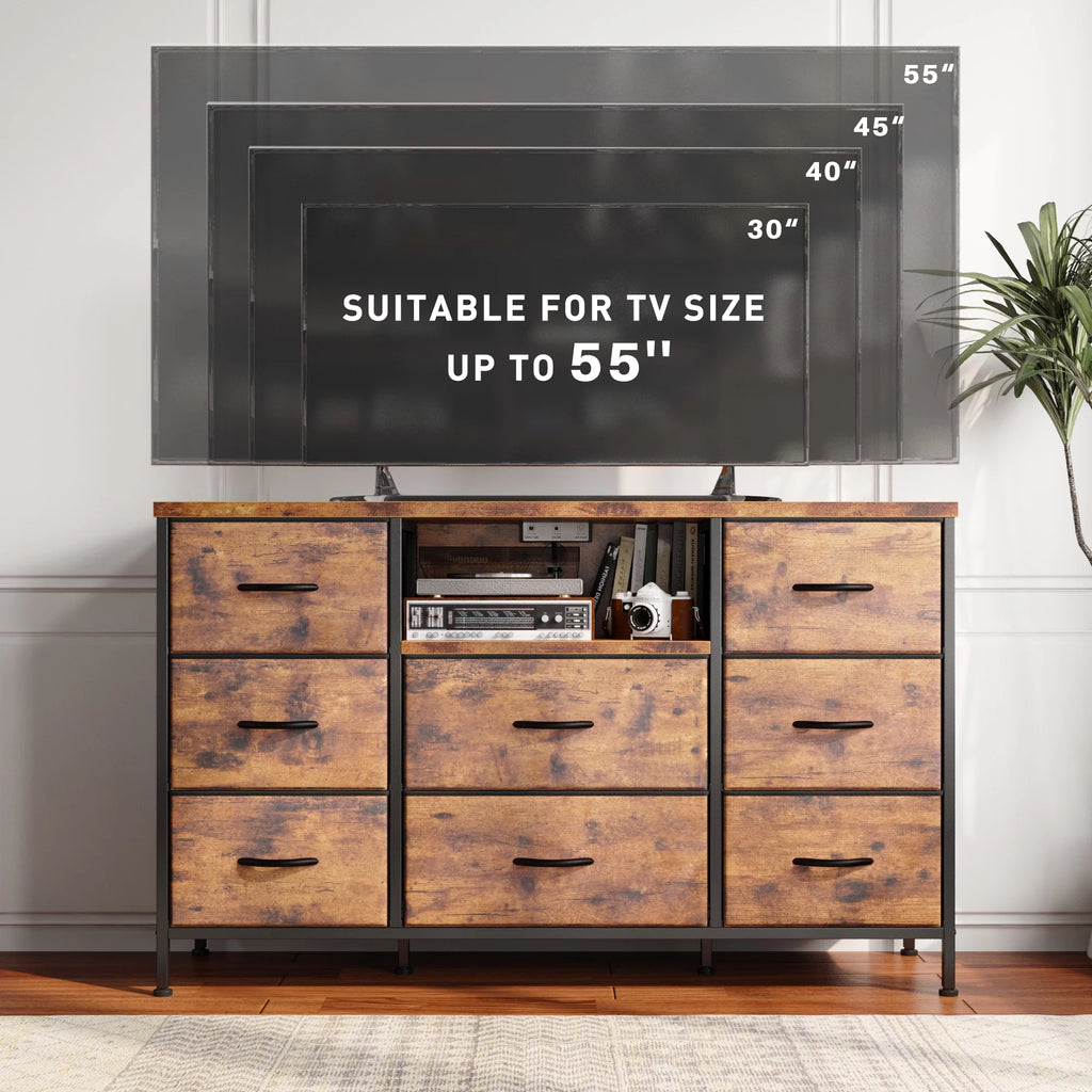 8 Drawer Fabric Dresser TV Stand with Outlet K3943