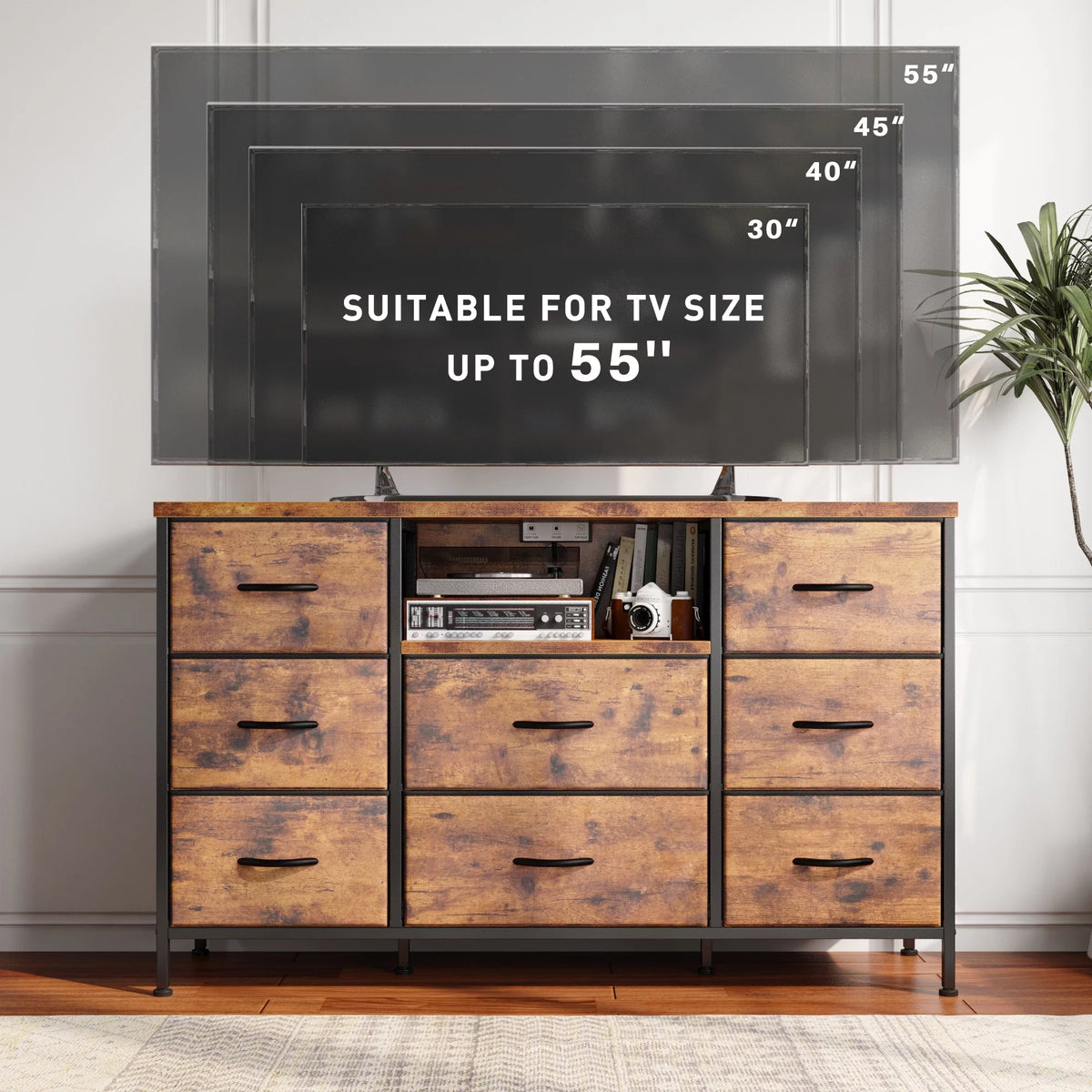 8 Drawer Fabric Dresser TV Stand with Outlet K3943