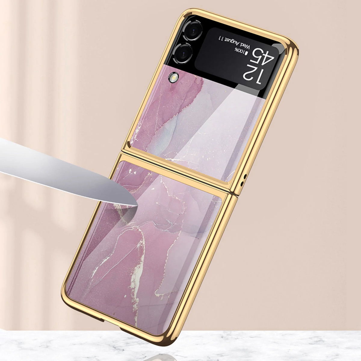 White Marble Striped Pattern Glass Phone Case for Samsung Galaxy Z Flip3 5G V685063