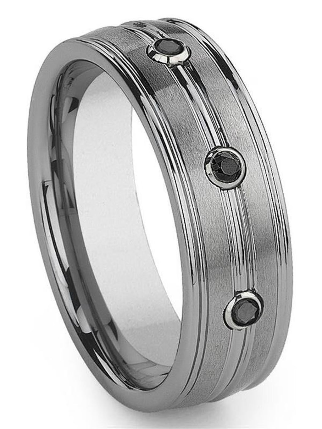 Titanium Tungsten Carbide Black Diamond Comfort Fit Mens Wedding Band Ring Sz 10.0 E155