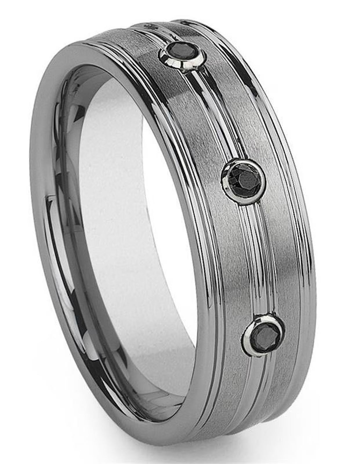 Titanium Tungsten Carbide Black Diamond Comfort Fit Mens Wedding Band Ring Sz 10.0 E155