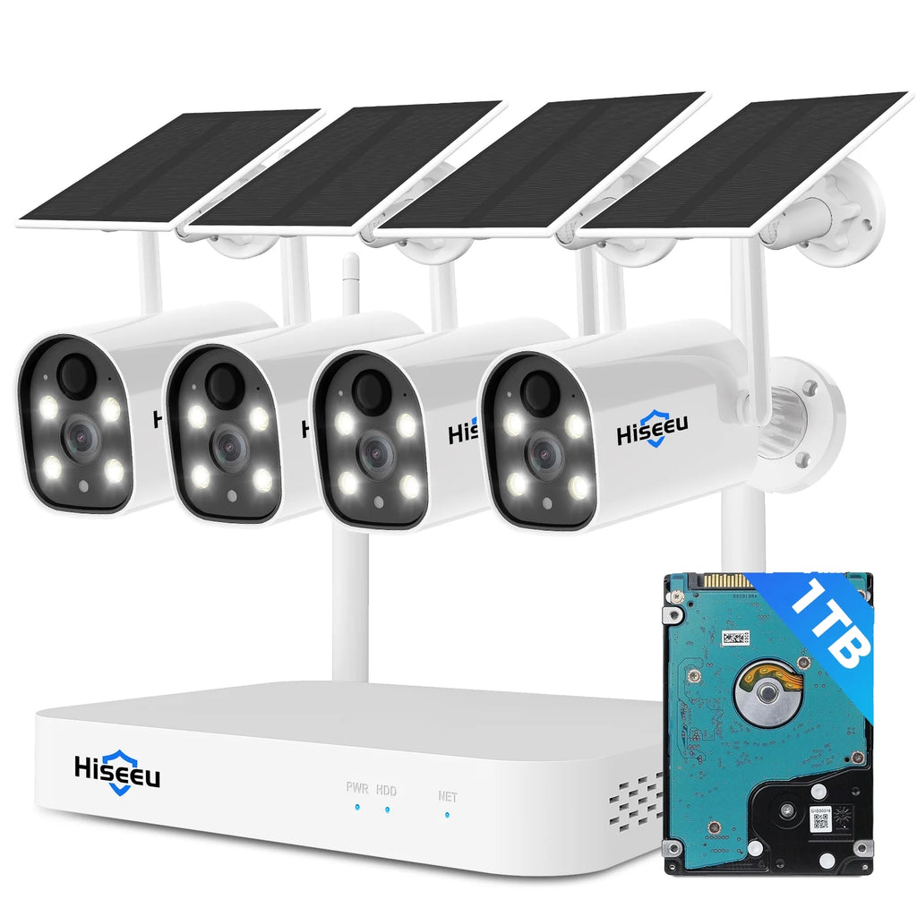 Solar Battery Powered Wireless Security Camera System 4-Cam 2K HD A533231