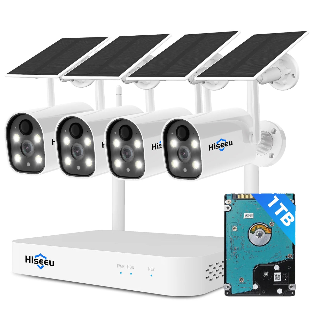 Solar Battery Powered Wireless Security Camera System 4-Cam 2K HD A533231