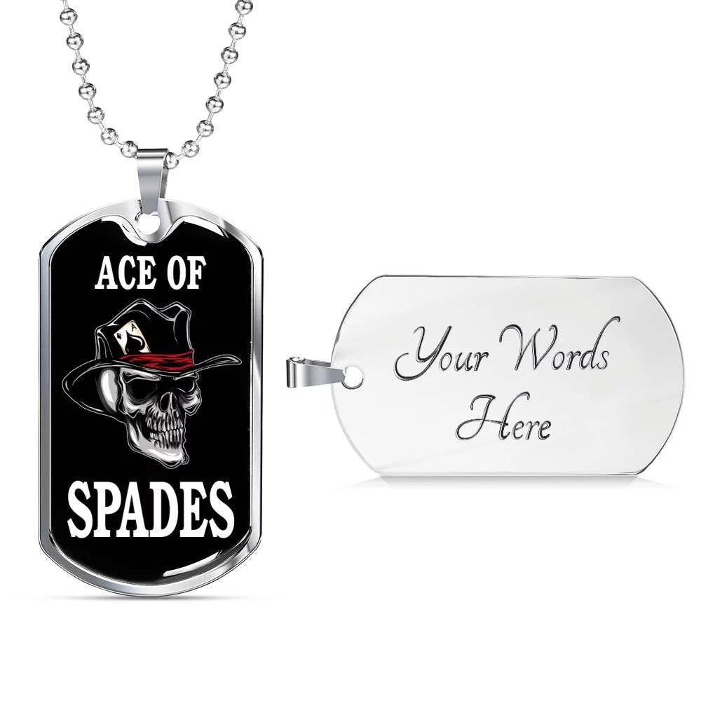 Skull Dog Tag Stainless Steel or 18k Gold 24" Chain I4689