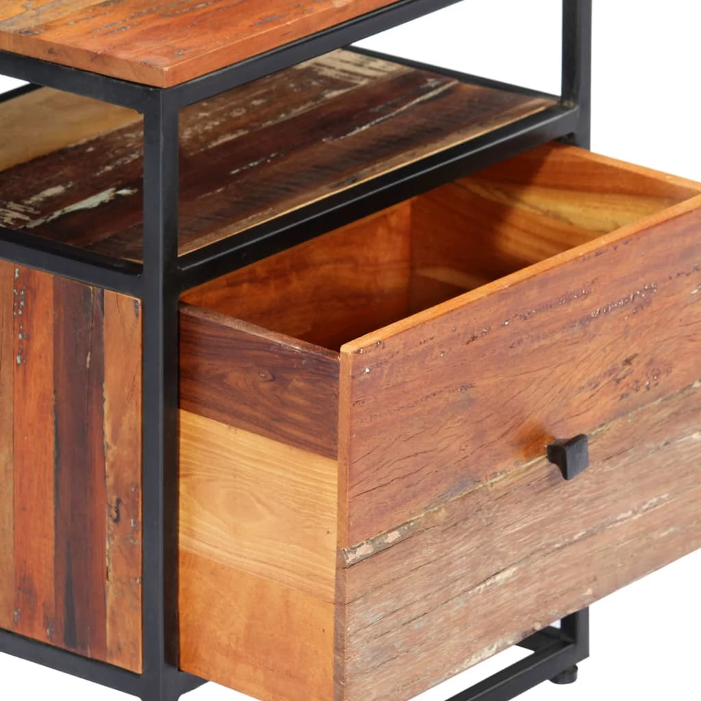 Reclaimed Wood Bedside Cabinet with Storage Drawer and Shelf Z21351