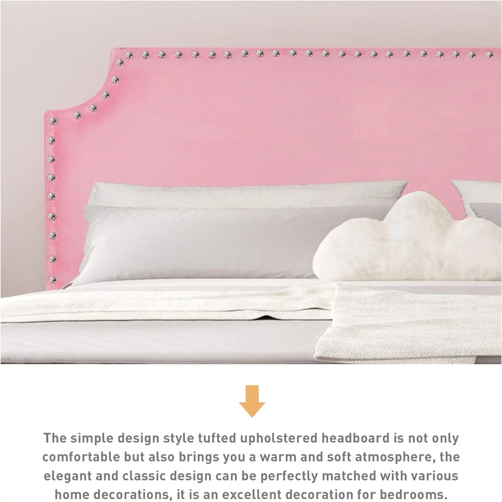 Pink Upholstered Twin Bed Frame with Wooden Slats U762