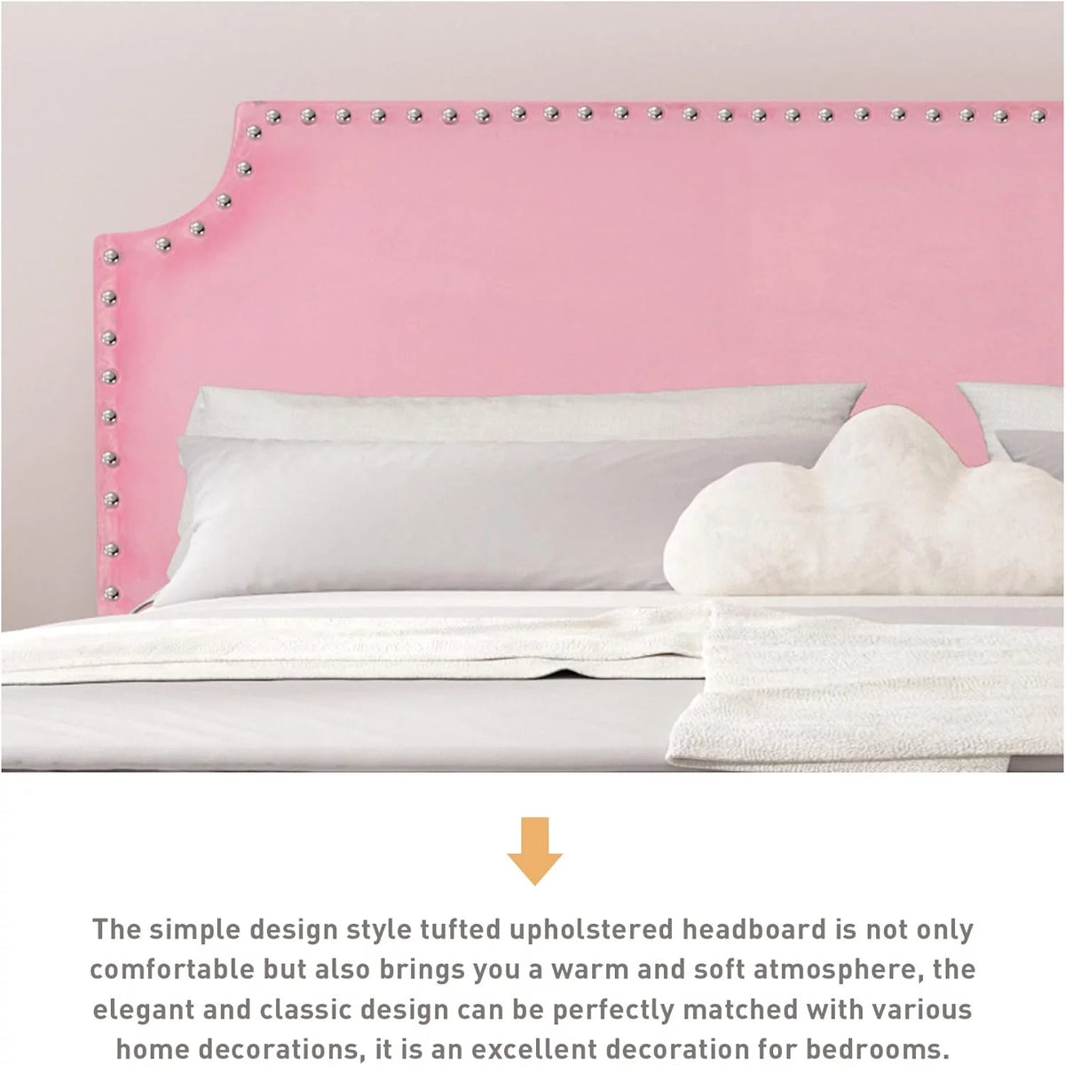 Pink Upholstered Twin Bed Frame with Wooden Slats U762